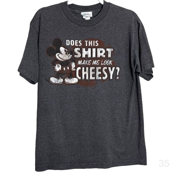 Disney world mens medium mickey mouse does it make me look cheesy distressed tee - Picture 1 of 9